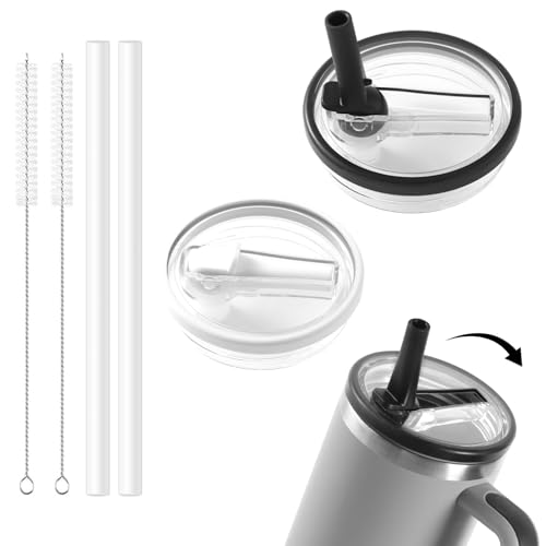 Leak-Proof 40 oz Cup Flip Straw Lid Replacement Compatible with stanley cup 40 oz Cups，Leak-proof and Dustproof, Easy to Clean,Replacement Reusable Cover(Black+White) von KISPATAI