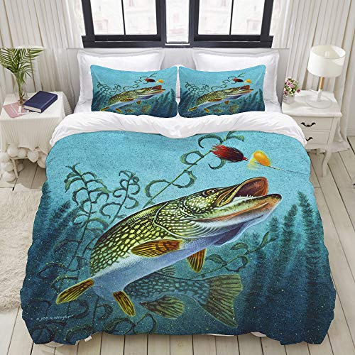 KISSENSU Bedding Bettwäsche-Set,Hecht Spinner Köder,Mikrofaser Bettbezug und Kissenbezug - (135 x 200 cm) von KISSENSU