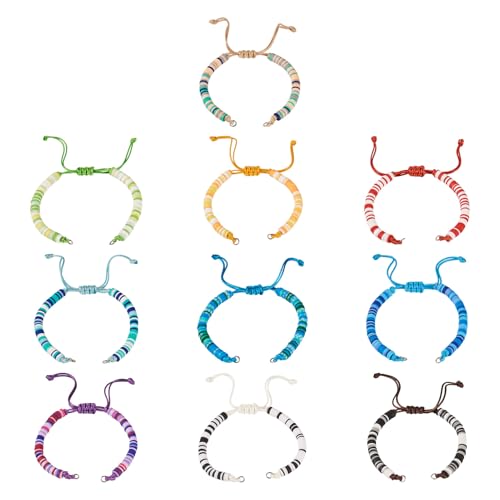KISSITTY 10 verstellbare Armbandschnüre für Verbindungsanhänger, gewachste Polyester-Fadenschnur, 10 Farben, halbfertiges Polymer-Ton-Perlenarmband für Freundschaftsarmbänder, Schmuckherstellung von KISSITTY