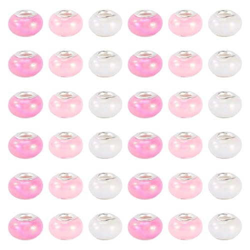 KISSITTY 150 Stück undurchsichtige Kunstharz-Perlen mit versilberten Messingkernen, bunte Lampwork-Perlen mit großem Loch, Kristall, runde Abstandshalter für DIY-Armbänder, Halsketten KISSITTY 150 Stück undurchsichtige Kunstharz-Perlen mit versilberten Messingkernen, bunte Lampwork-Perlen mit großem Loch, Kristall, runde Abstandshalter für DIY-Armbänder, Halsketten von KISSITTY