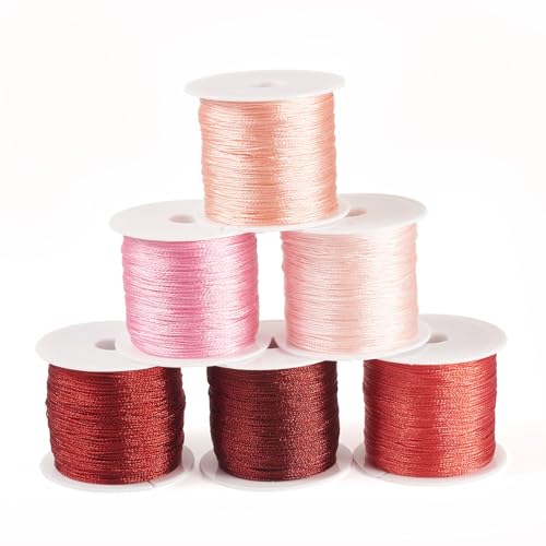KISSITTY 6 Rollen 300 Meter Polyester-Metallfäden, 0,4 mm, orange/rosa, Schmuckschnur, Schnur für geflochtene Armbänder, Halsketten, Bastelarbeiten, Knoten, Stickereizubehör KISSITTY 6 Rollen 300 Meter Polyester-Metallfäden, 0,4 mm, orange/rosa, Schmuckschnur, Schnur für geflochtene Armbänder, Halsketten, Bastelarbeiten, Knoten, Stickereizubehör von KISSITTY