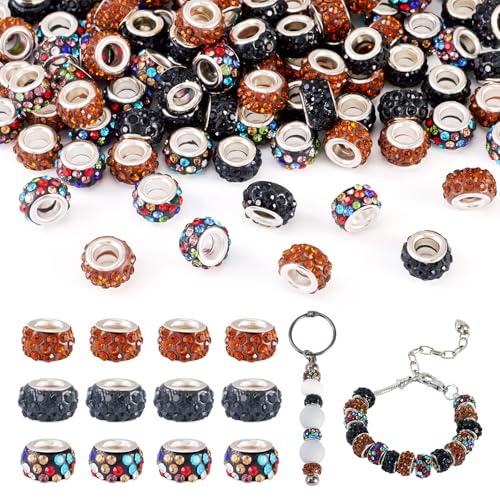 KISSITTY Europäische Strassperlen mit großem Loch, Polymer-Ton, Kristallglas, lose Abstandshalter mit Kernen für selbstgemachte Schmuckherstellung, Halsketten, Ohrringe, Armbänder, Perlen, Stifte von KISSITTY