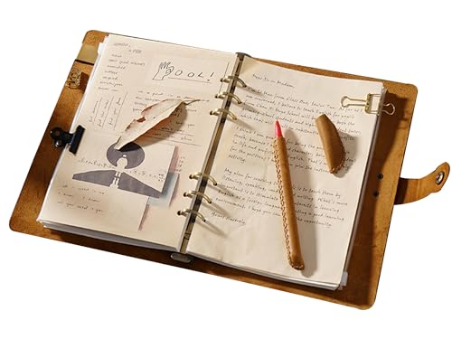 KISSKI·H Olvido A7 Leder Binder Nachfüllbar Journal Klein 6 Ring Travelers Notebook Leder Pocket Notebook Vintage Tagebuch Planer Organizer mit Druckknopf Geschenk für Damen/Herren Braun von KISSKI·H Olvido