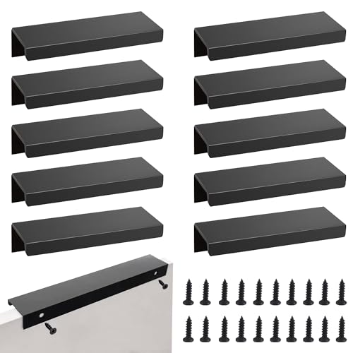 KISSPAT 10 Stück Versteckte Schrankgriffe Schwarz, 150 mm Verdeckter Möbelgriffe, Möbelgriffe Schwarz mit Schrauben, Versteckter Türgriff Schrankgriffe, für Küchenschränke Schublade Lochabstand 128mm von KISSPAT