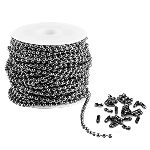 KISSPAT 10M Schwarz Kugelkette, 2,4mm Schwarz Perlenkette mit 50 Stecker Splitter Schmuck Basteln Zubehör für DIY Schmuckherstellung von KISSPAT