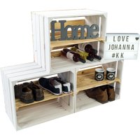 Kistenkolli Altes Land - 3er set Obstkiste 'Johanna' weiß mit geflammten Boden mit Mittelbrett geflammt längs von KISTENKOLLI ALTES LAND