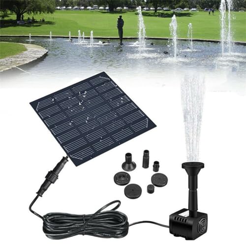 1.5W Teichpumpe Solar Springbrunnen, DIY Solarbrunnen für Draussen mit 6 Düsen für Garten, Vogel-Bad, Fisch-Behälter, Garten, Teich, Pool. von KISUFU