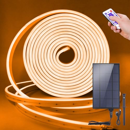 12V Solar Powered Neon LED Strip, 2835 120 Leds/m IP67 Waterproof Flexible Light Strip With 3W 12 key remote control USB charging wall mounted plug-in solar controller for Courtyard Decoration. von KISUFU