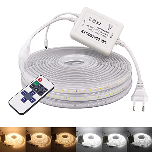 KISUFU 220V LED Strip with Dimmable 2m, 120 LEDs/m Super Bright High Density, IP65 Waterproof Flexible 2836 LED Light Strip for Kitchen, Garden and Bathroom,Home DIY Weihnachten Festival Decoration von KISUFU