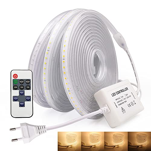 KISUFU 220V LED Strip with Dimmable 3m, 120 LEDs/m Super Bright High Density, IP65 Waterproof Flexible 2837 LED Light Strip for Kitchen, Garden and Bathroom,Home DIY Weihnachten Festival Decoration von KISUFU