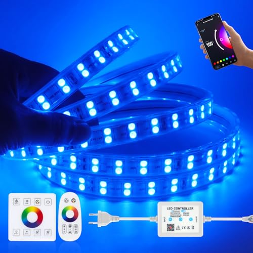 230V LED Streifen, 120 LEDs/m 5050 RGB Flexible IP67 wasserdichte 220V Streifen Light Strip mit 750W WIFI Bluetooth Touch Fernbedienung Touch Panel Steuerung Für Der hallenraum Dekoration. von KISUFU