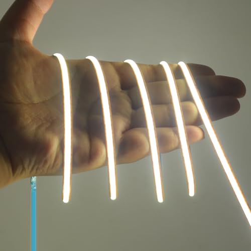 24V COB LED Streifen, 400 LEDs/m 5mm Breite IP20 Nicht Wasserdicht freier Schnitt Selbstklebend LED Strip Light für Schlafzimmer, TV, Küche, Wohnzimmer, DIY Deko.(ohne Stromversorgung) von KISUFU
