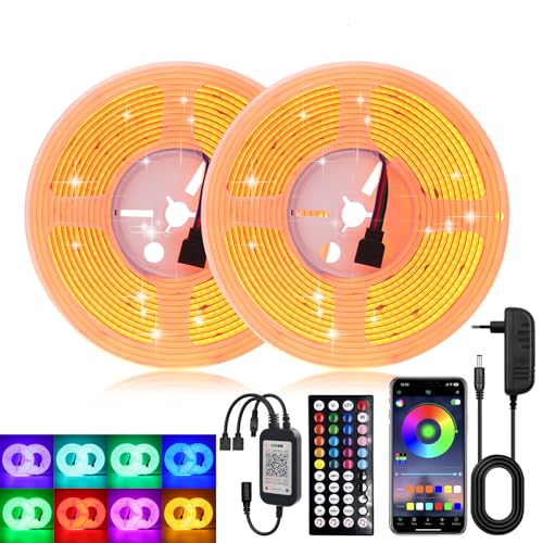 24V COB LED Strip RGB, 840 LEDs/M High Density Colour Changing LED Strip Light with 44 key IR Bluetooth music RGB controller for for Kitchen Bedroom Decoration. (Include Power Supply) von KISUFU