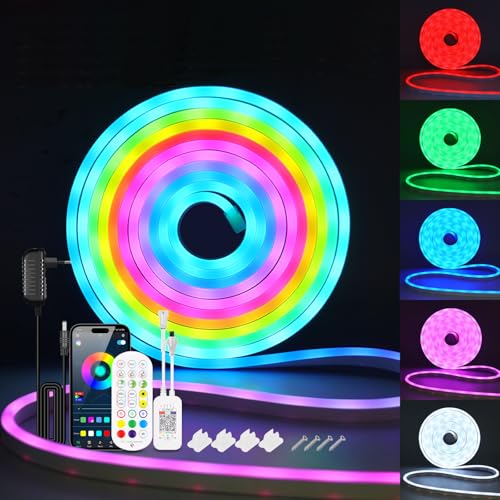 5V WS2812B RGB LED Strip, 33 LEDs/m IP67 Waterproof LED Neon Strip Light With Bluetooth Music 24 Key Full Color Controller for DIY Project Decoration. (Include Power Adapter) von KISUFU