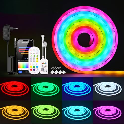 5V WS2812B RGB Neon LED Strip Lights, 33 LEDs/m IP67 Waterproof LED Neon Rope Lights With WIFI music 24 key IR full-color controller for DIY Advertising Decoration.(Include Power Adapter) von KISUFU
