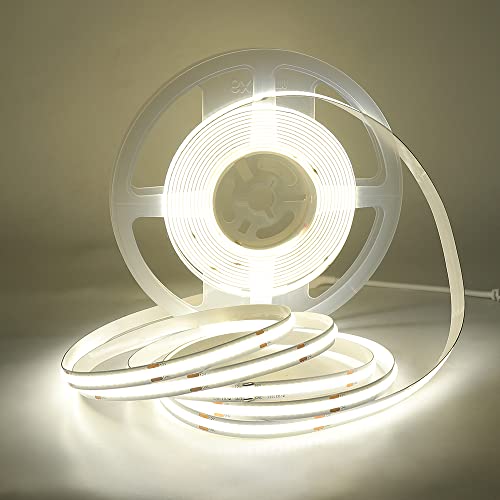 COB LED Streifen Cool White 6000 K, 5m 360 LEDs/M DC 12 V Flexible LED Strip Lights,COB LED Band CRI 85+ Bright Under-Unit Light for Netzteil für Hausschrank,Home DIY Mirror Decoration von KISUFU