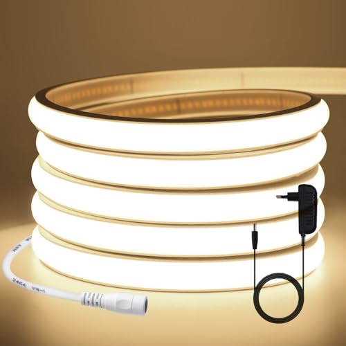 KISUFU 12V COB LED Strip, Waterproof IP65 LED Neon High Density 320LEDs/M CRI 90+ Flexible Light Strip with Power Supply DIY Party Living Commercial, Outdoor Industrial Lighting Project. von KISUFU