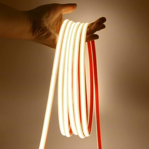 KISUFU 220 V COB LED Strip, 288 LEDs/m Flexible High Density 3000 K CRI≥85 FCOB LED Strip, 3 mm Wide LED Strip IP65 Waterproof COB LED Light Strip with Bedroom, Cabinet Lighting von KISUFU