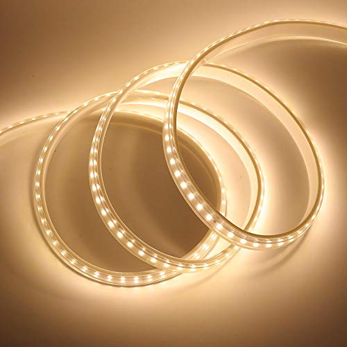 KISUFU 220V 3014 LED Strip mit Schalter, 120 LEDs/m Warm White Flexible Band,IP67 Waterproof LED Light Strip,Weiße Decke Leiter LED-Streifen Küchenleuchten Outdoor & Indoor Strip Light von KISUFU