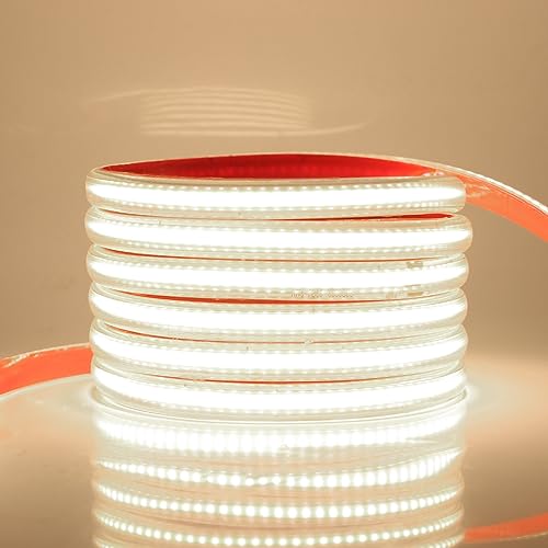 KISUFU 220V COB LED Strip 288 LEDs/M Waterproof High Density Flexible COB LED Strip Light Mit Schalter, Light Strip for Home Kitchen TV LiV ing Room Party DIY Decoration Lighting (10m, Natürlich weiß) von KISUFU