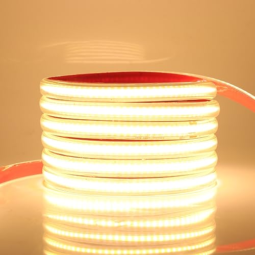 KISUFU 220V COB LED Strip 288 LEDs/M Waterproof High Density Flexible COB LED Strip Light Mit Schalter, Light Strip for Home Kitchen TV LiV ing Room Party DIY Decoration Lighting (2m, Warmweiß) von KISUFU