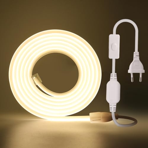 KISUFU 220V COB LED Strip mit Schaltstecker 0.5M,288 LEDs/m Flexible Hohe Dichte CRI≥85 FCOB LED Streifen,Led Band IP65 Wasserdichte Superhell LED Lichtband für Schlafzimmer, Schrankbeleuchtung von KISUFU