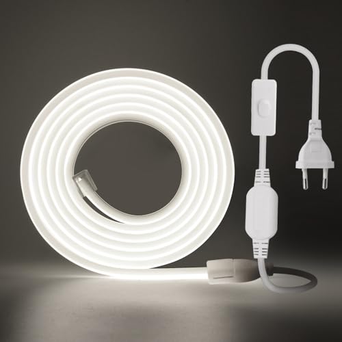 KISUFU 220V COB LED Strip mit Schaltstecker 1M,288 LEDs/m Flexible Hohe Dichte CRI≥85 FCOB LED Streifen,Led Band IP65 Wasserdichte Superhell LED Lichtband für Schlafzimmer, Schrankbeleuchtung von KISUFU