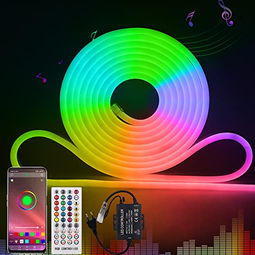 KISUFU 220V LED Strip RGB mit IC Neon, 10m LED Streifen mit App-Steuerung, DIY-Farbwechsel Lichtband, Musik Sync,Neon Lichtband für Wohnzimmer, Schlafzimmer, Christmas Wand Deko von KISUFU