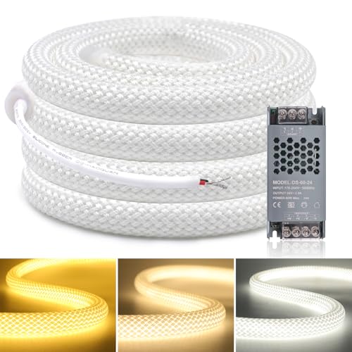 KISUFU 24V Neon Rope Strip, 2835 360 degrees Circular mesh IP67 Waterproof Flexible Neon LED Strip with 24V 60W iron shell power supply AC176-264V for DIY Home Bedroom Indoor Outdoor Decoration. von KISUFU