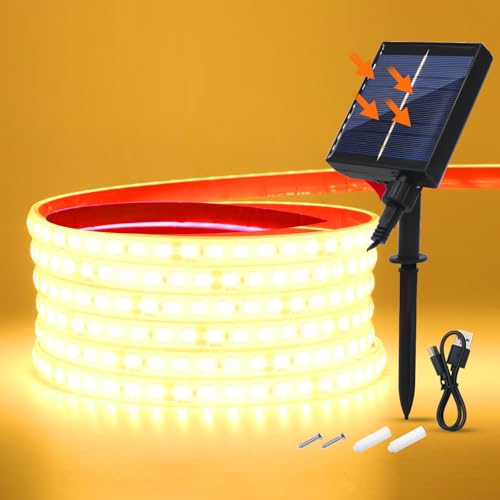KISUFU 24V Solar LED Streifen, IP68 Wasserdicht 2835 120 LEDs/m Strip Lichter Solar LED Band Strip Light mit 1200MAH 8 Modus Solarregler für Garten Außen Dekoration. von KISUFU