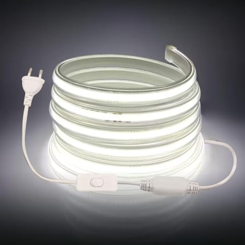 KISUFU COB LED Strip 10m,Indoor Waterproof Flexible COB LED Strip Light,Super Bright High Density,DC 220V 360 LEDs/m Cool White FCOB LED Strip for Cabinet Lighting,Bedroom, Bar,Stage,Christmas Party von KISUFU