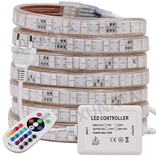 KISUFU RGB LED Streifen 2m,Waterproof LED Light Strip,220V SMD 5050 120LEDs/m Flexibler Bunt Streifen,LED Lichtband mit 24 Tasten Fernbedienung und 750W RGB Regler für Schlafzimmer, Schrank von KISUFU