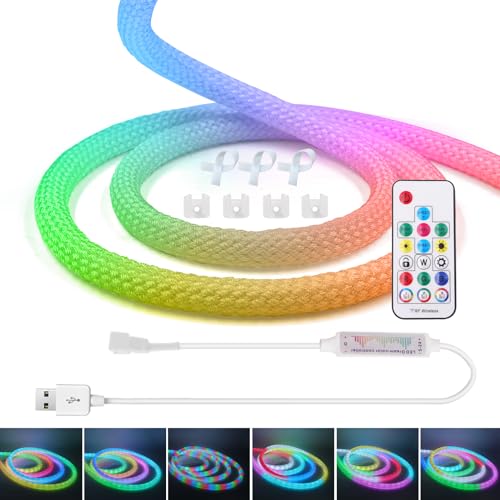 KISUFU Rund Neon LED Streifen WS2812B Individuell Adressierbare,3M 5V Farbwechsel-Pixel-Lichter,360° RGB IP67 Schlauch Diffus Lichtband Addressable für für Hochzeiten,Weihnachten,Innen-Dekoration von KISUFU