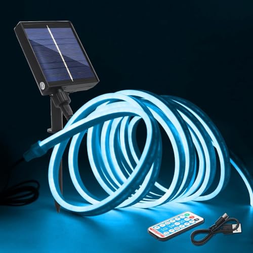 KISUFU Solar Powered 12V Neon LED Strip, 2835 120 LEDs/m IP67 Waterproof Solar LED Strip Lights With 1.2W USB Bracket Solar Controller for Outdoor Garden, Home, Holiday, Patio, Party Decoration. von KISUFU