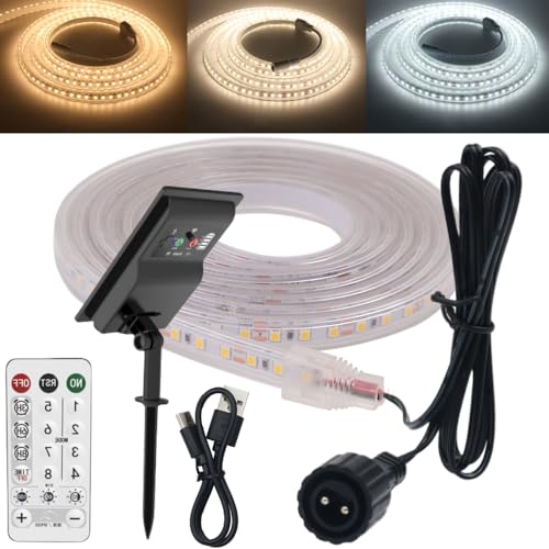 KISUFU Solar Powered 24V LED Strip Light, 2835 120 Leds/m IP67 Waterproof LED Strip with 1.5W USB Charging Remote Control Wall Mounted Plug In Solar Controller For Outdoor Garden Decoration. von KISUFU