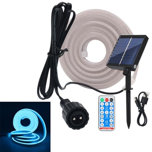 KISUFU Solar Powered 5V Neon LED Strip, 2835 120 leds/m IP67 Waterproof Silicone Flexible Neon Strip With 1.2W USB remote control wall mounted plug-in solar controller For Garden Decoration. von KISUFU