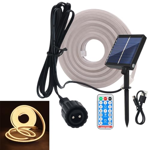 KISUFU Solar Powered 5V Neon LED Strip, 2835 120 leds/m IP67 Waterproof Silicone Flexible Neon Strip With 1.2W USB remote control wall mounted plug-in solar controller For Garden Decoration. von KISUFU