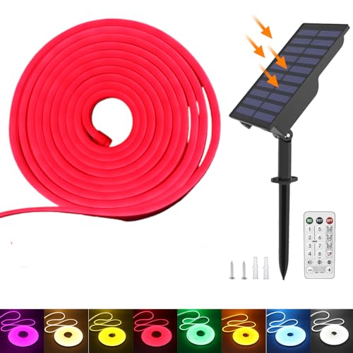 KISUFU 24V Solar Neon LED Streifen, 2835 120 LEDs/m IP65 Wasserdicht Solar Flexible Neon DIY Strip Lichtband mit 1.5W USB-Lade-Plug-in-Solarregler für Garten im Freien, Party, Hochzeitsdekoration. von KISUFU