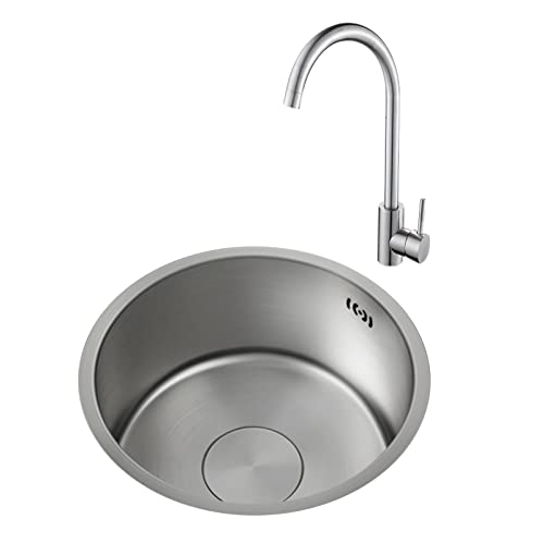 KISYHOLG Bar-Spüle, kleine Spülen, runde Küchenspüle, Spüle aus Edelstahl 304, Küchenrenovierung, Pool, runde Spüle mit Küchenspülenzubehör (Farbe: B, Größe: 32 cm) von KISYHOLG