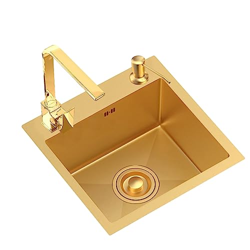KISYHOLG Quadratisches Bar-Spülbecken, goldenes handgefertigtes Mini-Spülbecken, Einzelbecken, Spüle aus Edelstahl 304, Küchenspüle für Bar, Zuhause, Wohnung, mit quadratischem Wasserhahn ( KISYHOLG Quadratisches Bar-Spülbecken, goldenes handgefertigtes Mini-Spülbecken, Einzelbecken, Spüle aus Edelstahl 304, Küchenspüle für Bar, Zuhause, Wohnung, mit quadratischem Wasserhahn ( von KISYHOLG