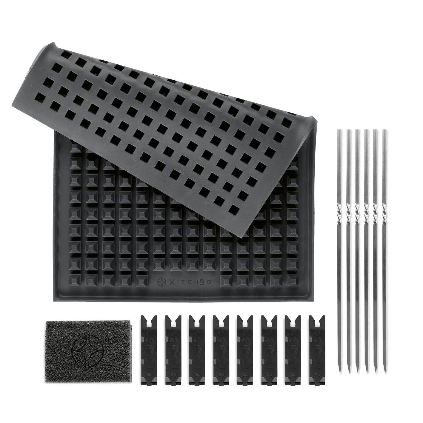 Starter Set Deluxe - Silikon-Backmatte inkl. 6 Spieße + 8 Steine + 1 Schwamm von KITCHBO