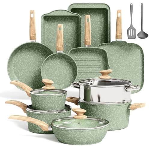 Kitchen Academy 17-teiliges Induktions-Kochgeschirr-Set mit Grillplatte, grünen Granittöpfen und Pfannen, antihaftbeschichtet, gesundes Antihaft-Kochpfannen-Set von KITCHEN ACADEMY BETTER LIVING THROUGH COOKING PERFECTION