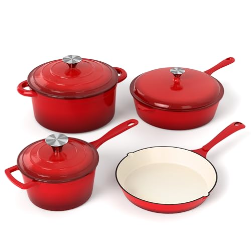 Kitchen Academy Emailliertes Gusseisen-Kochgeschirr-Set – 7-teiliges Induktionskochfeld-Set & Dutch Oven Sets, Keramik-Antihaft-Töpfe und Pfannen, PFOA- und PFOS-frei von KITCHEN ACADEMY BETTER LIVING THROUGH COOKING PERFECTION