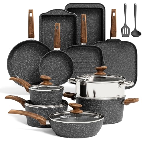 Kitchen Academy Induktions Töpfe Set 17-teilig, Kochtopf Set mit Glasdeckeln, Granit Töpfe und Pfannen Set Schwarz von KITCHEN ACADEMY BETTER LIVING THROUGH COOKING PERFECTION