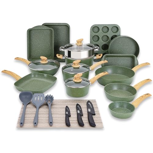 Kitchen Academy 30-teiliges Antihaft-Topf- und Pfannen-Set, Induktion, Kochgeschirr und Kochgeschirr, Granitbeschichtung, Grün von KITCHEN ACADEMY BETTER LIVING THROUGH COOKING PERFECTION