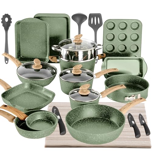 Kitchen Academy Topfset Induktions-Kochgeschirr-Set mit Glasdeckeln und Granitbeschichtung inkl. Pfannen und Töpfe (black) von KITCHEN ACADEMY BETTER LIVING THROUGH COOKING PERFECTION