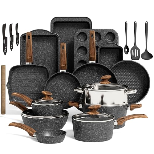Küche Induktion Kochgeschirr & Backgeschirr Set - 30-teiliges schwarzes Granit-Kochpfannen-Set, antihaftbeschichtete Töpfe und Pfannen Set von KITCHEN ACADEMY BETTER LIVING THROUGH COOKING PERFECTION