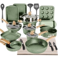 Kitchen Academy Topfset 30-teiliges Induktions-Kochgeschirr-Set mit Glasdeckeln und Granitbeschichtung inkl. Pfannen und Töpfe (Grün 30 tlg) von KITCHEN ACADEMY