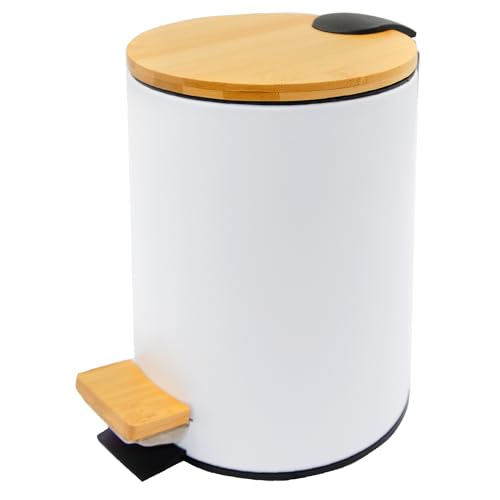 KITCHEN MOVE BAT-978297 White Treteimer, 5 l, Stahl und Holz, matt, 21 cm, Weiß von KITCHEN MOVE