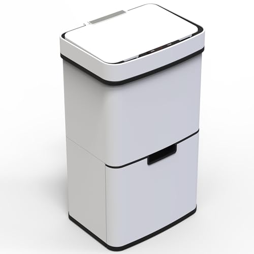 KITCHEN MOVE Narvik Abfalleimer für die Küche, automatisch, Mülltrennung, Doppelfach, 75 l, Weiß, matt, Recycling, großes Fassungsvermögen und Tischmülleimer 3 l von KITCHEN MOVE